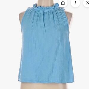 Xirena double gauze with ruffle at neck Blue Sleeveless Top size small
